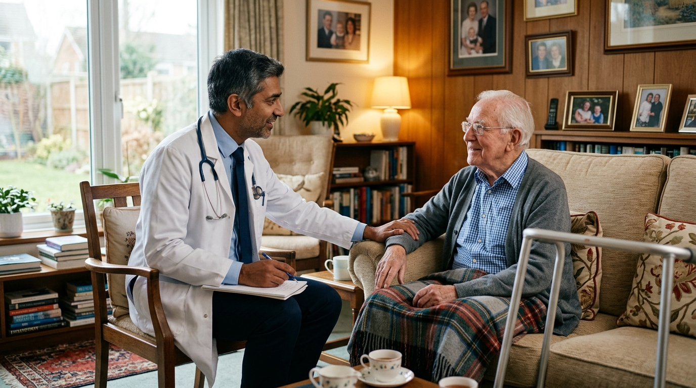 Doctor atendiendo a paciente en casa